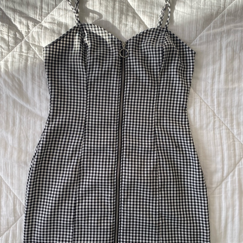 Forever 21 Black and White Gingham Zip Up Dress